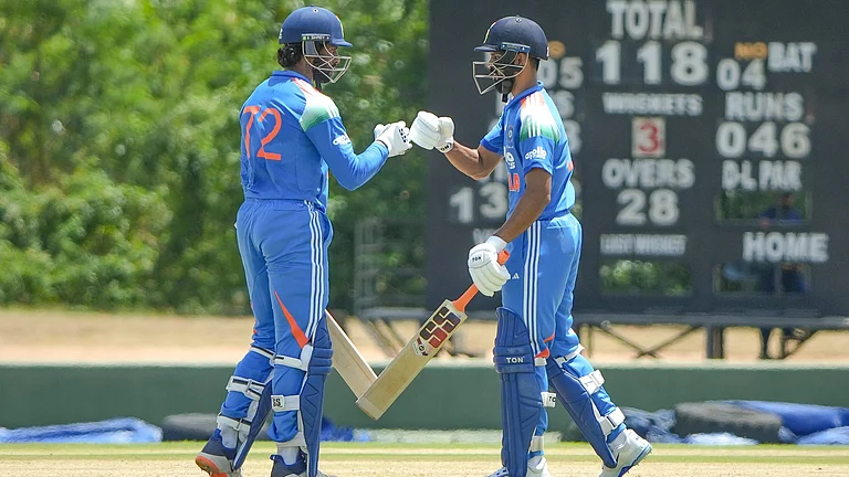 Ruturaj Gaikwad and Tilak Sharma are batting against Afghanistan A in the second match of the tri-nation series. - X/BCCI