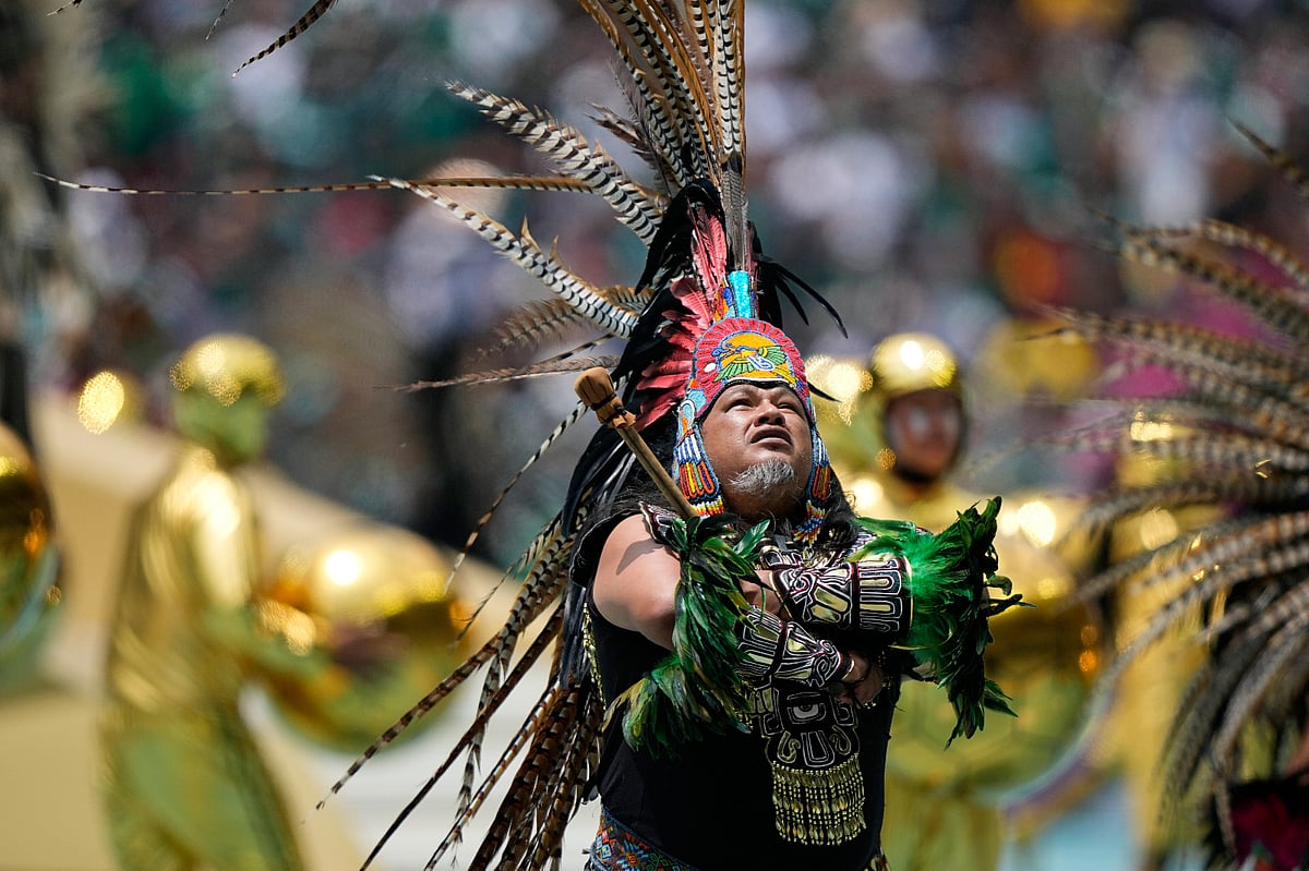 Performers on the pitch during the opening ceremony before the start of the World Cup Group A soccer match between Mexico and South Africa in Mexico City, Thursday, June 11, 2026 - AP