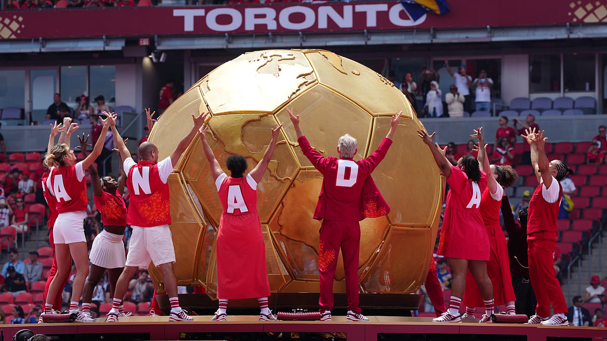 Dancers perform during the opening ceremony before the World Cup Group B soccer match between Canada and Bosnia, Friday, June 12, 2026, in Toronto.  - (Frank Gunn/The Canadian Press via AP)