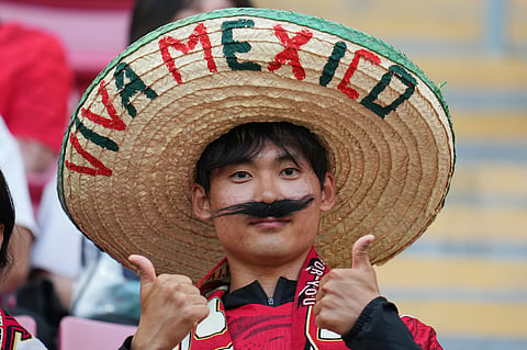 A fan reacts ahead of the World Cup Group A soccer match between South Korea and Czechia in Zapopan, near Guadalajara, Mexico, Thursday, June 11, 2026