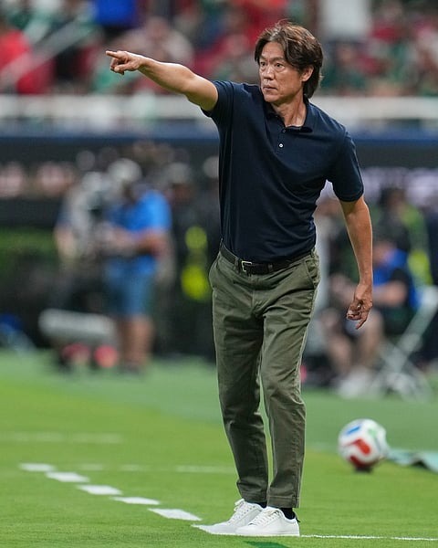 South Korea head coach Hong Myung-bo gestures during the World Cup Group A soccer match between South Korea and Czechia in Zapopan, near Guadalajara, Mexico, Thursday, June 11, 2026.