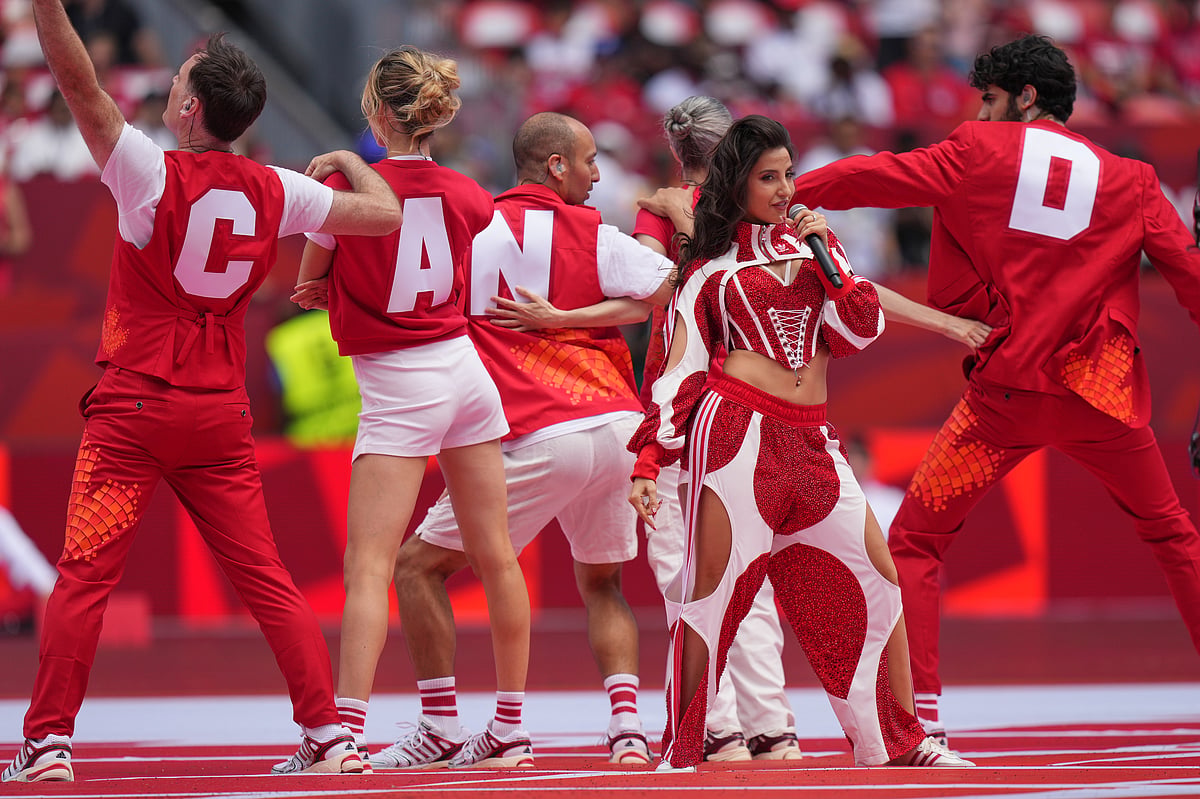 AP Photo/Stephanie Scarbrough : Nora Fatehi and fellow performers take part in the opening ceremony before the FIFA World Cup 2026, Group B match between Canada and Bosnia-Herzegovina in Toronto, Friday, June 12, 2026.