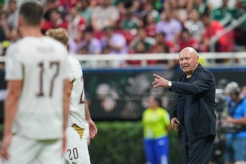 Czechia head coach Miroslav Koubek gestures to his players during the World Cup Group A soccer match between South Korea and Czechia in Zapopan, near Guadalajara, Mexico, Thursday, June 11, 2026.