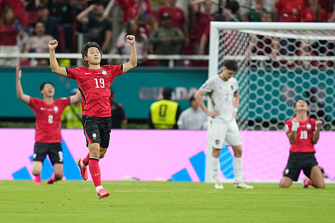 South Korea's Lee Kang-in reacts with teammates after defeating Czechia during their World Cup Group A soccer match in Zapopan, near Guadalajara, Mexico, Thursday, June 11, 2026