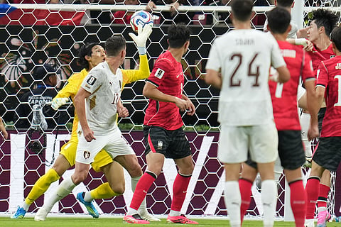 South Korea goalkeeper Kim Seung-gyu fails to stop a goal from Czechia's Ladislav Krejci, not pictured, during their FIFA World Cup 2026, Group A match in Zapopan, near Guadalajara, Mexico, Thursday, June 11, 2026.