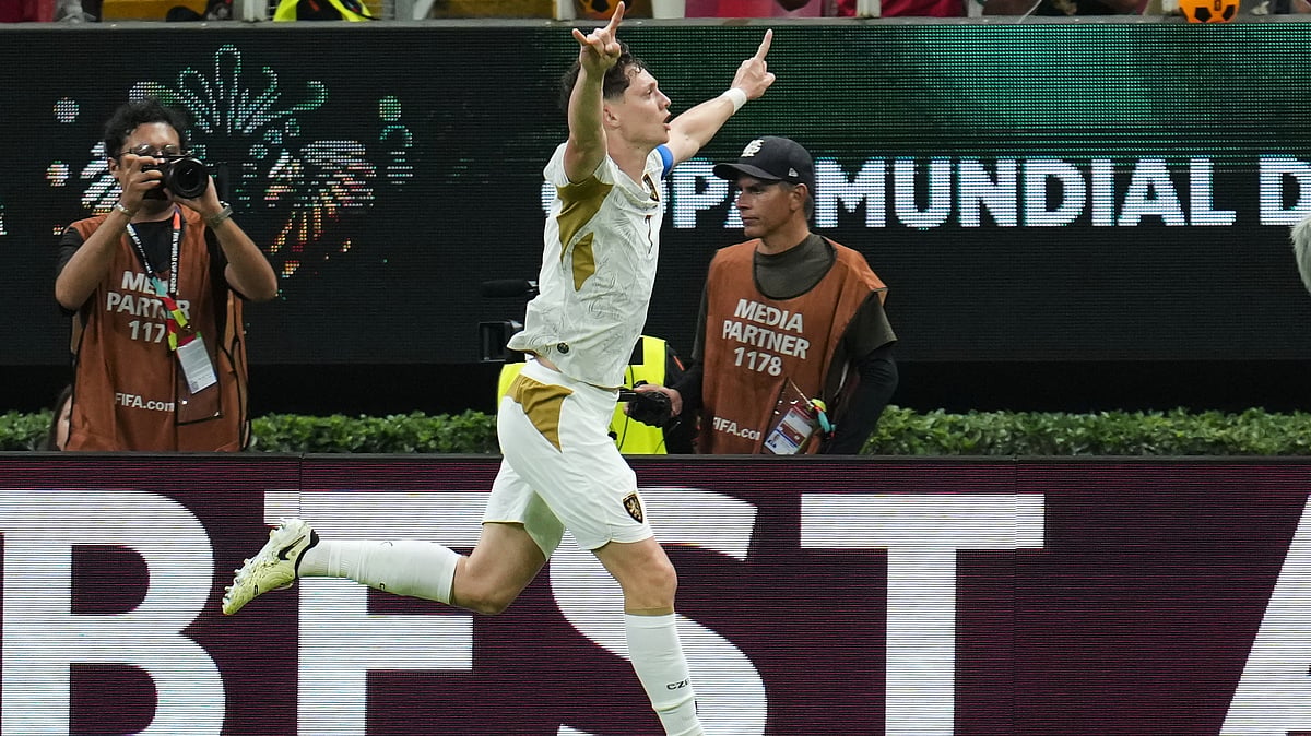 Czechia's Ladislav Krejci celebrates after scoring his team's first goal during the World Cup Group A soccer match between South Korea and Czechia in Zapopan, near Guadalajara, Mexico, Thursday, June 11, 2026 - (AP Photo/Matias Delacroix)