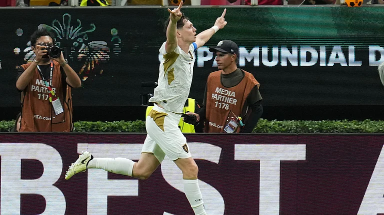 Czechia's Ladislav Krejci celebrates after scoring his team's first goal during the World Cup Group A soccer match between South Korea and Czechia in Zapopan, near Guadalajara, Mexico, Thursday, June 11, 2026 - (AP Photo/Matias Delacroix)
