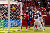 Chris Young/The Canadian Press via AP : Jovo Lukic (25) opens the scoring for Bosnia-Herzegovina against Canada in their FIFA World Cup 2026, Group B match in Toronto on Friday, June 12, 2026.