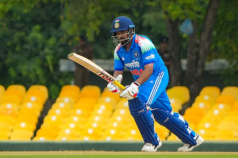 In this image received on June 11, 2026, India's Prabhsimran Singh plays a shot during an ODI cricket match between India-A and Afghanistan-A, in Dambulla, Sri Lanka.