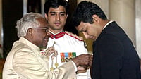 | Photo: PTI  : Jaspal Rana, the Asian Games gold medallist shooter who later guided Manu Bhaker to her historic double bronze-medal feat at the Paris Olympics as a coach, died at the age of 49 at a Delhi hospital on Thursday night, June 11, 2026. Then President K R Narayanan confers the Padma Shri award upon shooter Jaspal Rana during the investiture ceremony at the Rashtrapati Bhavan, in New Delhi, in this file photo dated Wednesday, March 27, 2002. 