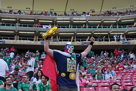 Fans react ahead of the World Cup Group A soccer match between South Korea and Czechia in Zapopan, near Guadalajara, Mexico, Thursday, June 11, 2026