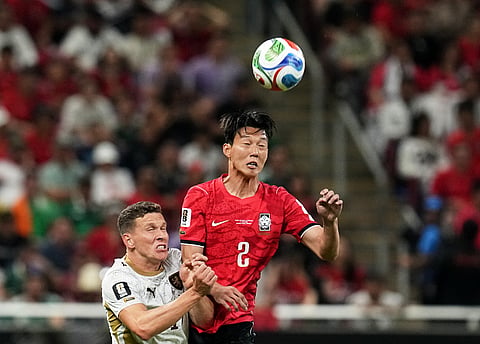 Czechia's Lukas Provod, left, battles against South Korea's Lee Han-beom during the World Cup Group A soccer match between South Korea and Czechia in Zapopan, near Guadalajara, Mexico, Thursday, June 11, 2026.