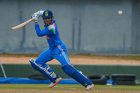 In this image received on June 11, 2026, India's Tilak Varma plays a shot during an ODI cricket match between India-A and Afghanistan-A, in Dambulla, Sri Lanka.