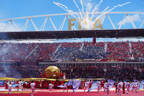 Dancers perform during the opening ceremony before the World Cup Group B soccer match between Canada and Bosnia, Friday, June 12, 2026, in Toronto.