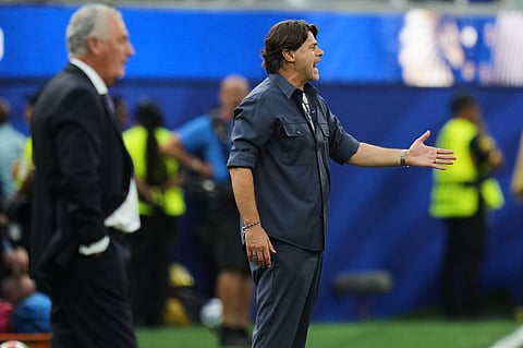 United States' head coach Mauricio Pochettino reacts during the World Cup Group D soccer match against Paraguay in Inglewood, Calif., near Los Angeles, Friday, June 12, 2026.