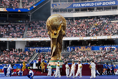 Future and Tyla, center, perform during the opening ceremony for the FIFA World Cup 2026, Group D match between the United States and Paraguay in Inglewood, Calif., near Los Angeles, Friday, June 12, 2026.
