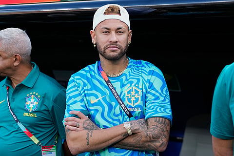 Neymar looks on before the FIFA World Cup 2026, Group C match between Brazil and Morocco in East Rutherford, N.J., near New York, Saturday, June 13, 2026.