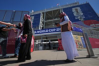 Qatar Vs Switzerland, FIFA World Cup: See Best Photos From Group B Match At California's Levi's Stadium AP Photo/Eugene Hoshiko : Fans walk in front of the stadium as preparations continue, Thursday, June 11, 2026, in Santa Clara, Calif., near San Francisco, ahead of the World Cup Group B soccer match between Qatar and Switzerland.