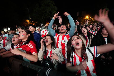Paraguay fans gather to watch the World Cup Group D soccer match between the United States and Paraguay in Asuncion, Paraguay Friday, June 12, 2026.