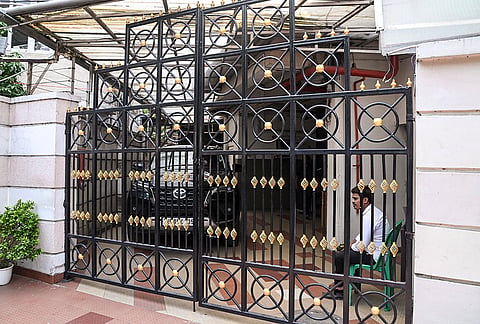 The residence of TMC General Secretary Abhishek Banerjee during a police operation in pursuit of his close aide in an alleged financial fraud, in Kalighat, Kolkata, West Bengal.