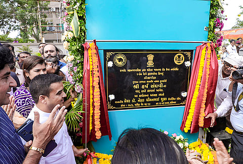 Gujarat Deputy Chief Minister Harsh Sanghavi during the inauguration of the newly constructed four-lane railway flyover on Jamnagar Road, in Rajkot, Gujarat. 