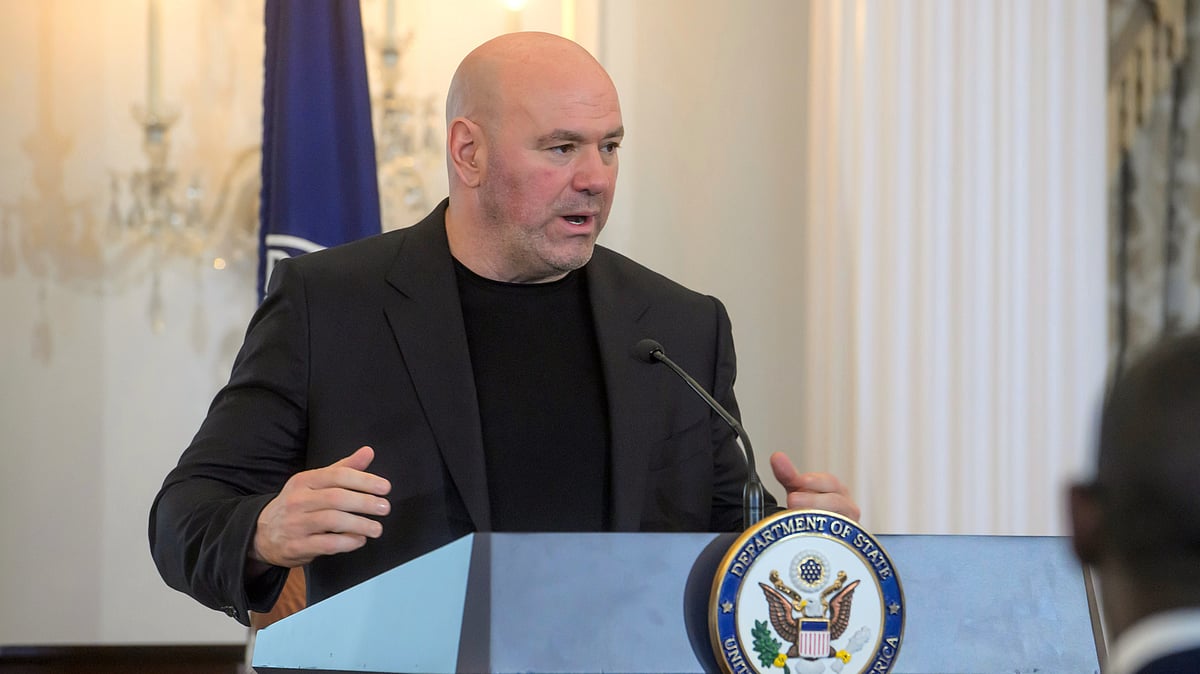UFC President and CEO Dana White speaks prior to joining Secretary of State Marco Rubio for a Memorandum of Understanding signing ceremony at the State Department, Thursday, June 11, 2026, in Washington. - (AP Photo/Rod Lamkey, Jr.)