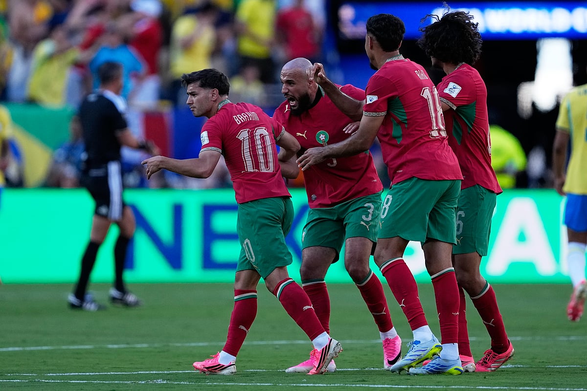 Brazil Vs Morocco FIFA World Cup 2026 Group C Saibari Goal Team Celeb AP Photo