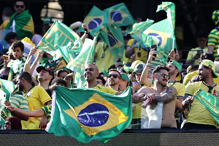 Fans wait for the start of the FIFA World Cup 2026, Group C opener between Brazil and Morocco in East Rutherford, N.J., near New York, Saturday, June 13, 2026. - AP Photo/Adam Hunger