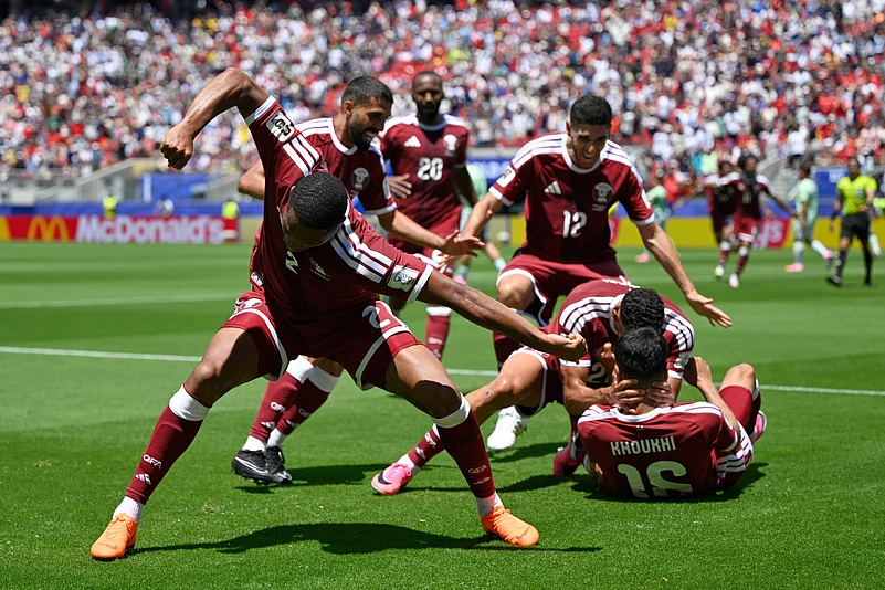 Qatar Vs Switzerland FIFA World Cup 2026 Group B Boualem Khoukhi Teammates Celeb AP Photo