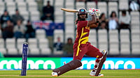 (Andrew Matthews/PA via AP) : West Indies' Hayley Matthews bats during the Women's T20 World Cup match between New Zealand and West Indies in Southampton, England, Saturday June 13, 2026.