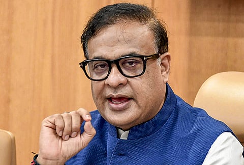 Assam Chief Minister Himanta Biswa Sarma addresses a press conference at Lok Sewa Bhawan, in Guwahati, Assam.