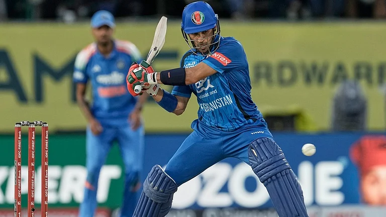 Rahmanullah Gurbaz smashed a 49-ball hundred against India in Dharamsala on Saturday, June 13. - AP Photo/Ashwini Bhatia