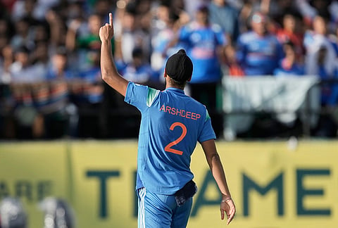 India's Arshdeep Singh appeals successfully for the wicket of Afghanistan's Sediqullah Atal during the first ODI cricket match between Afghanistan and India in Dharamshala.