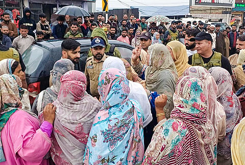 People protest over the alleged disappearance of three minor girls from the Nunwani area of Brakpora, in Anantnag district, Jammu and Kashmir.