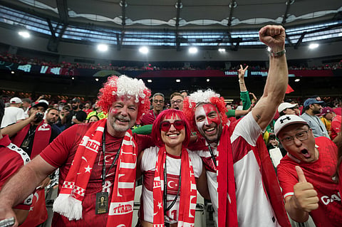 Turkey fans show their support before Turkey takes on Australia during a World Cup Group D soccer match, in Vancouver, Saturday, June 13, 2026.