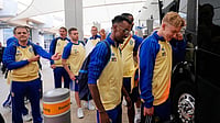 Sweden Vs Tunisia LIVE Streaming, FIFA World Cup 2026: Where To Watch, Prediction, H2H - All You Need To Know | Photo: AP/Tony Gutierrez : Taha Ali, center, and teammates board a bus after arriving at the Dallas Fort Worth International Airport, at DFW Airport, Texas, ahead of the World Cup soccer tournament.