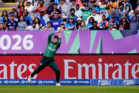 Pakistan's Saira Jabeen fails to catch a shot from India's Smriti Mandhana during the ICC Women's T20 World Cup, Group 1 cricket match between India and Pakistan in Birmingham, England.