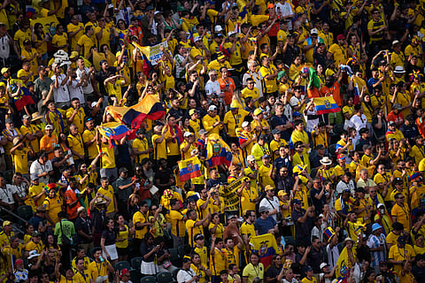 Fans cheer before the World Cup Group E soccer match between Ivory Coast and Ecuador in Philadelphia, Sunday, June 14, 2026.
