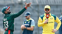 Bangladesh Vs Australia Toss Update, 2nd ODI: Bangla Tigers Win Toss, Elect To Bat First | Photo: AP/Mosaraf Hossain : Bangladesh's captain Mehidy Hasan Miraz, left, tosses the coin for the toss as Australia's captain Josh Inglis looks during the second one day international cricket match between Australia and Bangladesh in Mirpur, Bangladesh.