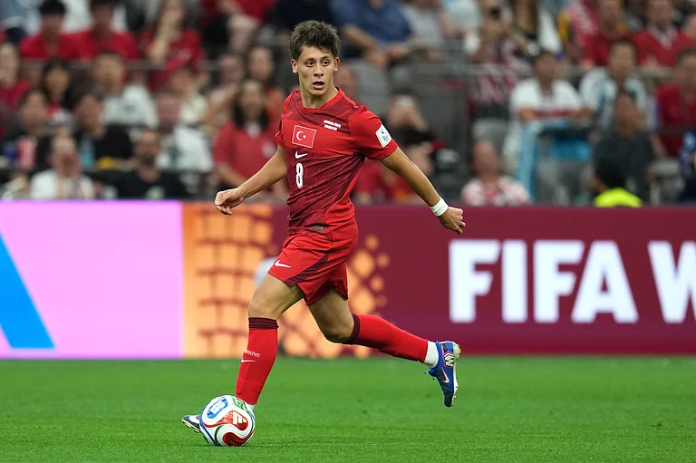 Turkey's Arda Guler (8) controls the ball during the World Cup Group D soccer match between Australia and Turkey in Vancouver, British Columbia, Saturday, June 13, 2026. - AP Photo/Abbie Parr