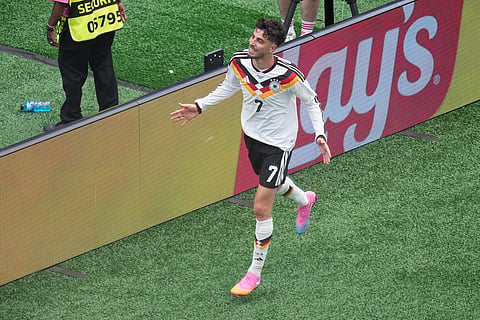 Germany's Kai Havertz (7) celebrates a goal during the World Cup Group E soccer match between Germany and Curacao in Houston, Sunday, June 14, 2026.