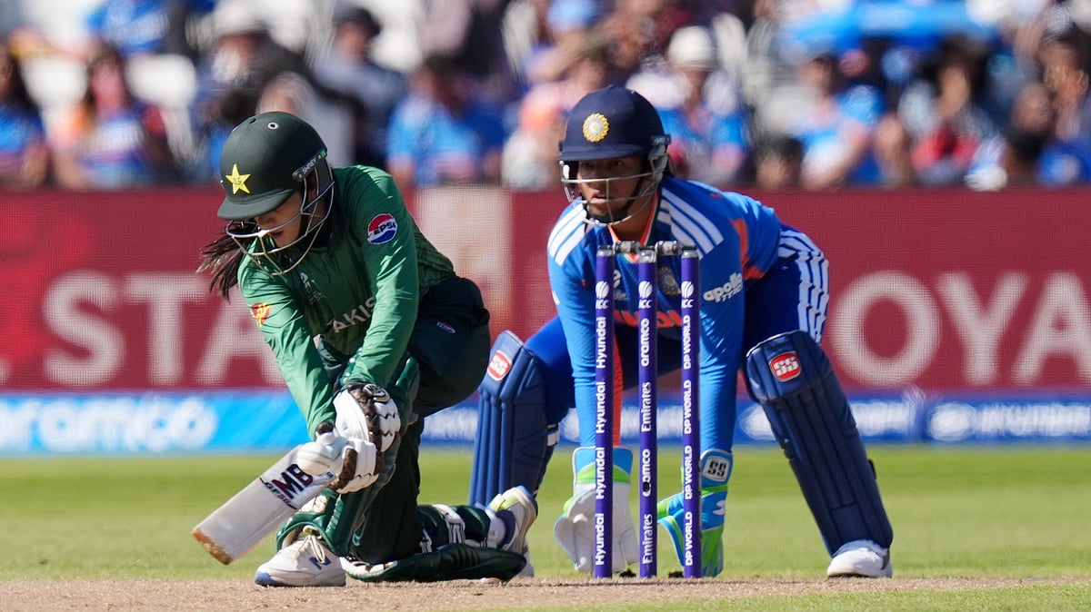 Pakistan's Gull Feroza batting during the ICC Women's T20 World Cup, Group 1 cricket match between India and Pakistan in Birmingham, England, Sunday, June 14, 2026. - (Jacob King/PA via AP)