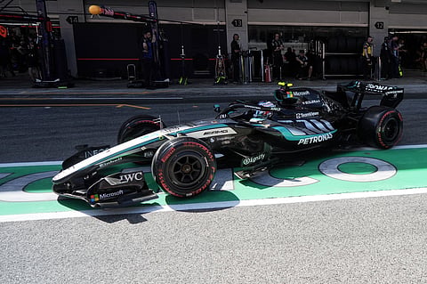 Mercedes driver Andrea Kimi Antonelli of Italy steers his car during qualifying session for the Spain F1 Grand Prix at the Barcelona Catalunya racetrack in Montmelo, near Barcelona, Spain.