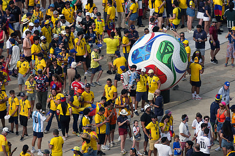 Fans arrive before the World Cup Group E soccer match between Ivory Coast and Ecuador in Philadelphia, Sunday, June 14, 2026.