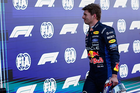 Red Bull driver Max Verstappen of the Netherlands reacts after qualifying session for the Spain F1 Grand Prix at the Barcelona Catalunya racetrack in Montmelo, near Barcelona, Spain.