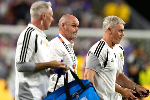 Scotland head coach Steve Clarke looks on during the World Cup Group C soccer match between Haiti and Scotland in Foxborough, Mass., near Boston, Saturday, June 13, 2026.