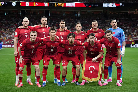 Turkey starting eleven pose for a photo before the first half of their World Cup Group D soccer match against Australia, in Vancouver, British Columbia, Saturday, June 13, 2026.