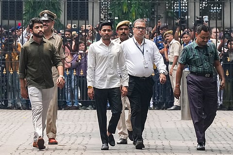 TMC leader Abhishek Banerjee reaches the CID headquarters for a second round of questioning in connection with the alleged forgery of the signatures of MLAs for the appointment of the leader of opposition in the West Bengal Assembly, in Kolkata.