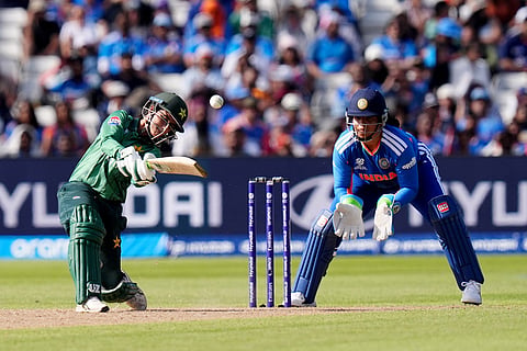 Pakistan's Muneeba Ali bats during the ICC Women's T20 World Cup, Group 1 cricket match between India and Pakistan in Birmingham, England.