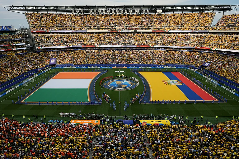 General view during the pregame ceremony before the World Cup Group E soccer match between Ivory Coast and Ecuador in Philadelphia, Sunday, June 14, 2026. - AP Photo/Matt Rourke